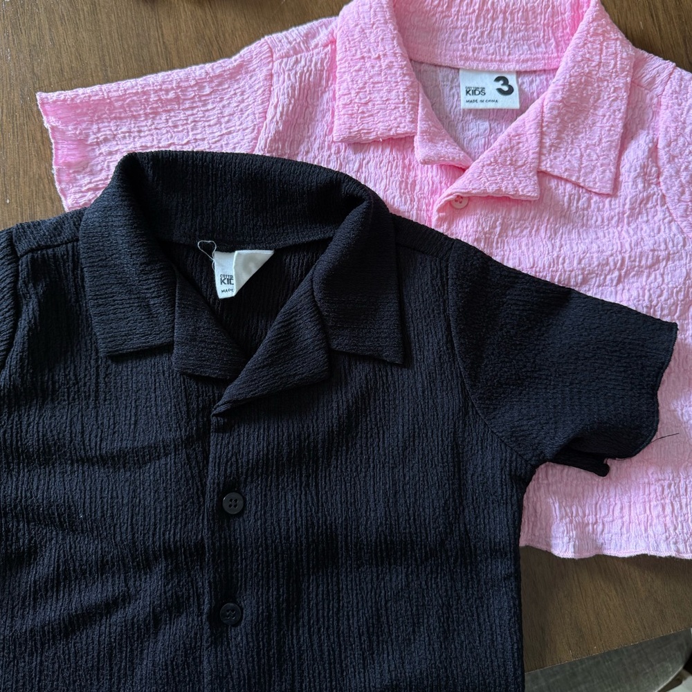 Kids' Black and Pink Textured Button Down Shirts